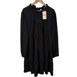NWT Kirundo Black Tiered Ruffled Long-Sleeve Midi Dress XL Dark Fairy Whimsigoth